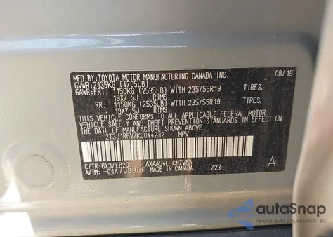 2019 Toyota Rav4 Adventure z USA, uszkodzony, nr VIN 2T3J1RFV7KC044232